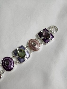 Napier Purple, Green, Rose Enamel Link Bracelet